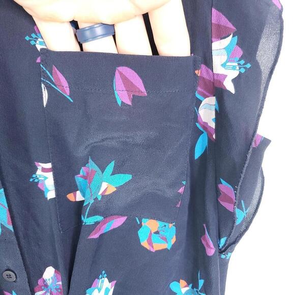 Rebecca Taylor Dress WOmens 12 Silk Colorful Florals Button Down Tie Waist - Picture 4 of 12